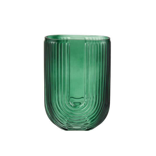 Atlas Lighting Dare Small Vase | Emerald Green Glass with Art Deco Etching | Shelf & Tabletop Display | 5 x 2.5 x 7.5 in | Model AC11232-01