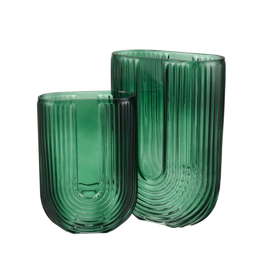Atlas Lighting Dare Small Vase | Emerald Green Glass with Art Deco Etching | Shelf & Tabletop Display | 5 x 2.5 x 7.5 in | Model AC11232-01