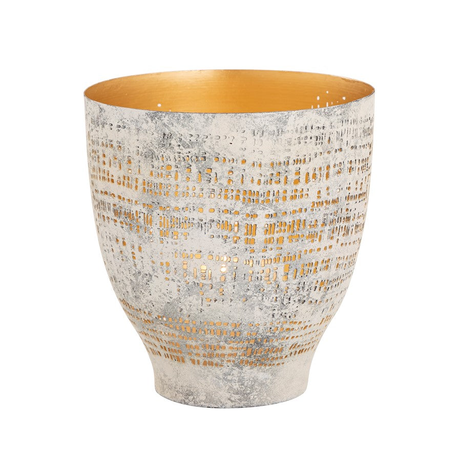 Atlas Lighting Delmont Large Candleholder | Whitewash Perforated Iron with Gold Interior | Dining Room & Mantel Decor | Model AC11239-01