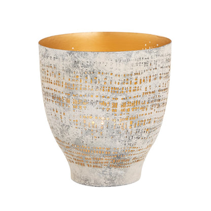 Atlas Lighting Delmont Large Candleholder | Whitewash Perforated Iron with Gold Interior | Dining Room & Mantel Decor | Model AC11239-01