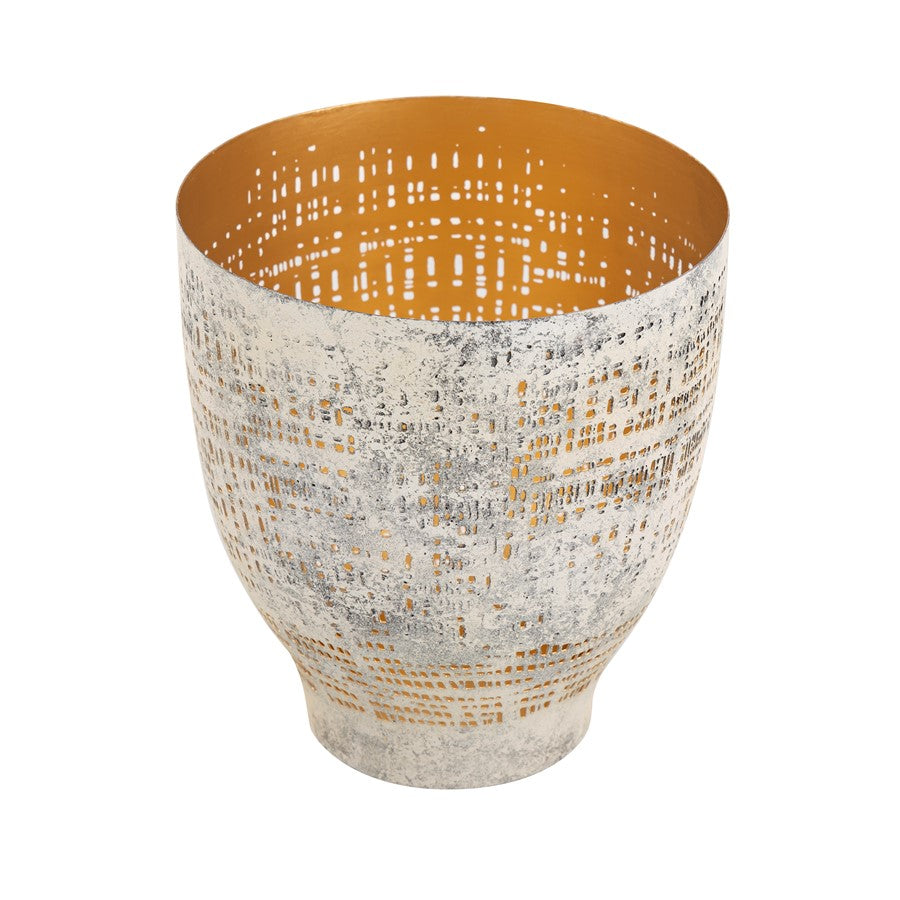 Atlas Lighting Delmont Large Candleholder | Whitewash Perforated Iron with Gold Interior | Dining Room & Mantel Decor | Model AC11239-01