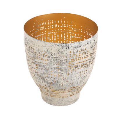Atlas Lighting Delmont Large Candleholder | Whitewash Perforated Iron with Gold Interior | Dining Room & Mantel Decor | Model AC11239-01