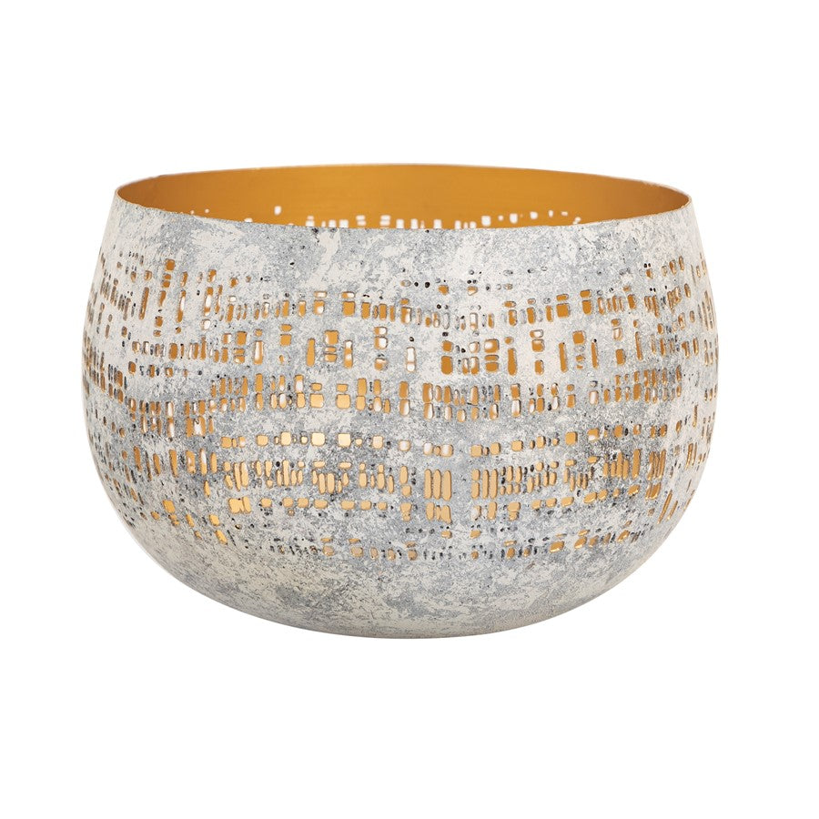 Atlas Lighting Delmont Small Candleholder | Whitewash Perforated Iron with Gold Interior | Dining Room & Mantel Decor | Model AC11240-01