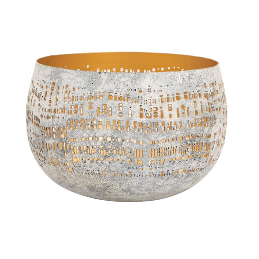 Atlas Lighting Delmont Small Candleholder | Whitewash Perforated Iron with Gold Interior | Dining Room & Mantel Decor | Model AC11240-01