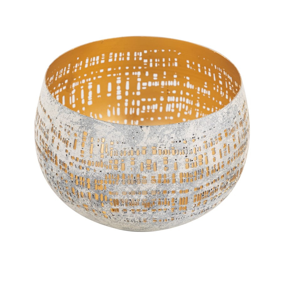 Atlas Lighting Delmont Small Candleholder | Whitewash Perforated Iron with Gold Interior | Dining Room & Mantel Decor | Model AC11240-01
