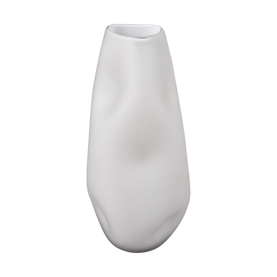 Atlas Lighting Dent Small Vase | White Blown Glass | Tabletop & Shelf Decor | 6.75 x 6.75 x 15 in | Model AC11244-01
