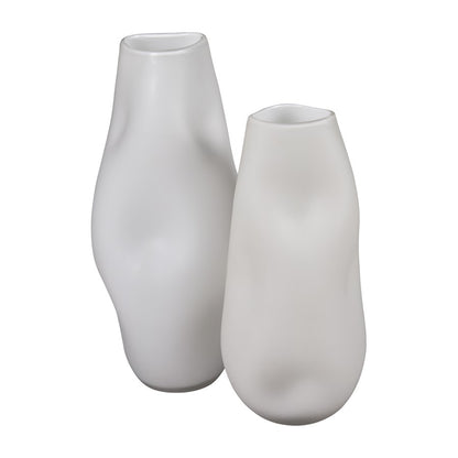 Atlas Lighting Dent Small Vase | White Blown Glass | Tabletop & Shelf Decor | 6.75 x 6.75 x 15 in | Model AC11244-01