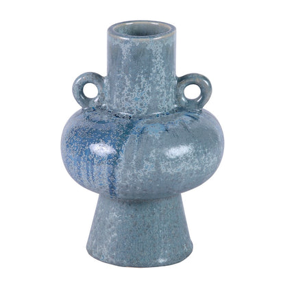 Atlas Lighting Derry 8.5in Short Vase | Blue Glazed Earthenware | Living Room & Hallway Decor | 6 x 6 x 8.5 in | Model AC11245-01