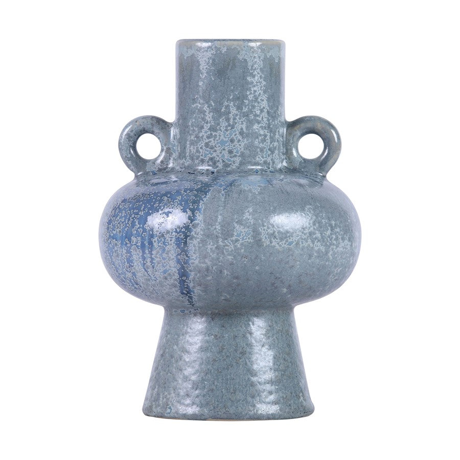 Atlas Lighting Derry 8.5in Short Vase | Blue Glazed Earthenware | Living Room & Hallway Decor | 6 x 6 x 8.5 in | Model AC11245-01