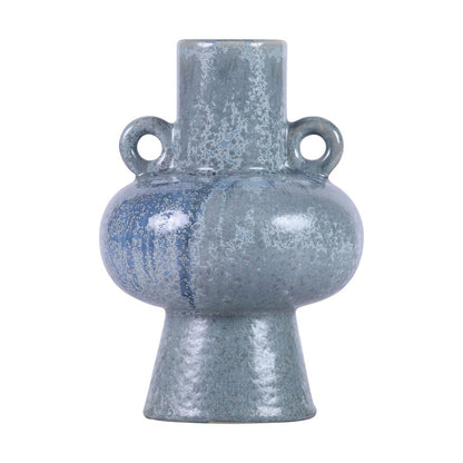 Atlas Lighting Derry 8.5in Short Vase | Blue Glazed Earthenware | Living Room & Hallway Decor | 6 x 6 x 8.5 in | Model AC11245-01