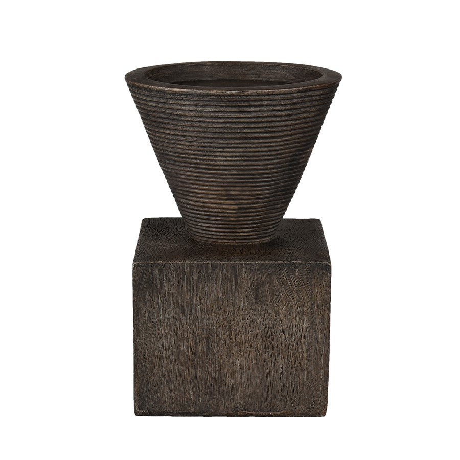 Atlas Lighting Disa Small Candleholder | Dark Brown Composite Brutalist Sculptural | Shelf & Tabletop Decor | 4 x 4 x 6 in | Model AC11249-01