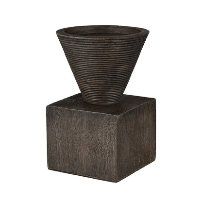 Atlas Lighting Disa Small Candleholder | Dark Brown Composite Brutalist Sculptural | Shelf & Tabletop Decor | 4 x 4 x 6 in | Model AC11249-01