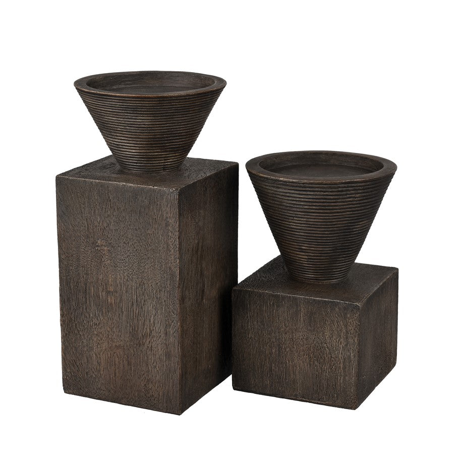 Atlas Lighting Disa Small Candleholder | Dark Brown Composite Brutalist Sculptural | Shelf & Tabletop Decor | 4 x 4 x 6 in | Model AC11249-01