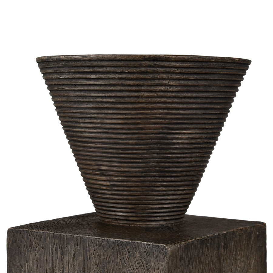 Atlas Lighting Disa Small Candleholder | Dark Brown Composite Brutalist Sculptural | Shelf & Tabletop Decor | 4 x 4 x 6 in | Model AC11249-01