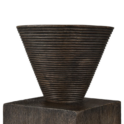 Atlas Lighting Disa Small Candleholder | Dark Brown Composite Brutalist Sculptural | Shelf & Tabletop Decor | 4 x 4 x 6 in | Model AC11249-01