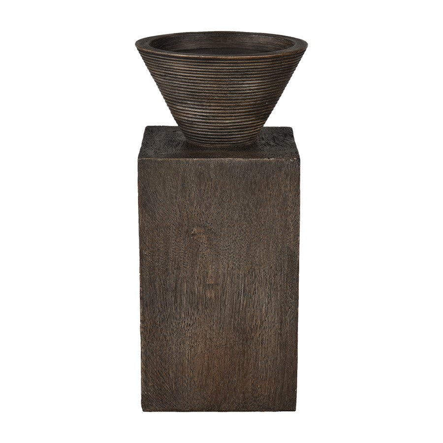 Atlas Lighting Disa Large Candleholder | Dark Brown Composite Brutalist Sculptural | Shelf & Tabletop Decor | 4 x 4 x 8.25 in | Model AC11249-02