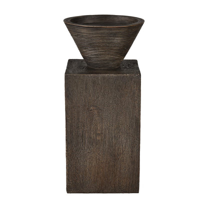 Atlas Lighting Disa Large Candleholder | Dark Brown Composite Brutalist Sculptural | Shelf & Tabletop Decor | 4 x 4 x 8.25 in | Model AC11249-02