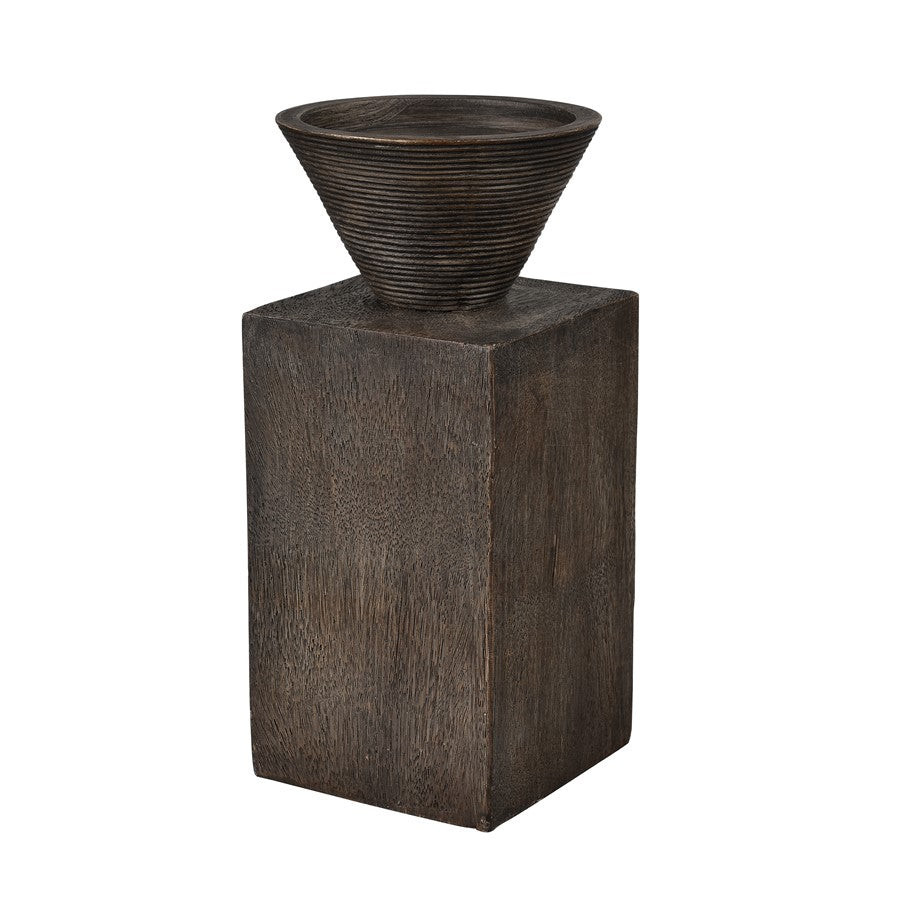 Atlas Lighting Disa Large Candleholder | Dark Brown Composite Brutalist Sculptural | Shelf & Tabletop Decor | 4 x 4 x 8.25 in | Model AC11249-02