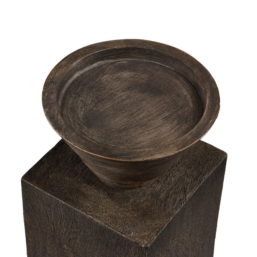 Atlas Lighting Disa Large Candleholder | Dark Brown Composite Brutalist Sculptural | Shelf & Tabletop Decor | 4 x 4 x 8.25 in | Model AC11249-02