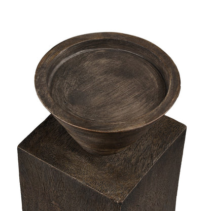 Atlas Lighting Disa Large Candleholder | Dark Brown Composite Brutalist Sculptural | Shelf & Tabletop Decor | 4 x 4 x 8.25 in | Model AC11249-02