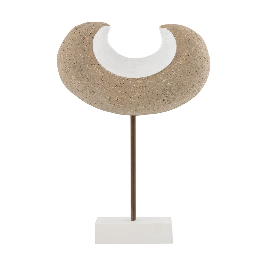 Atlas Lighting Don Object I | Beige Composite Sculpture on Wood Base | Modern Tabletop Decor | 12 x 5 x 17 in | Model AC11250-01