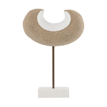 Atlas Lighting Don Object I | Beige Composite Sculpture on Wood Base | Modern Tabletop Decor | 12 x 5 x 17 in | Model AC11250-01