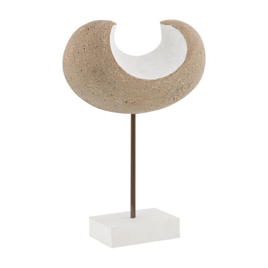 Atlas Lighting Don Object I | Beige Composite Sculpture on Wood Base | Modern Tabletop Decor | 12 x 5 x 17 in | Model AC11250-01