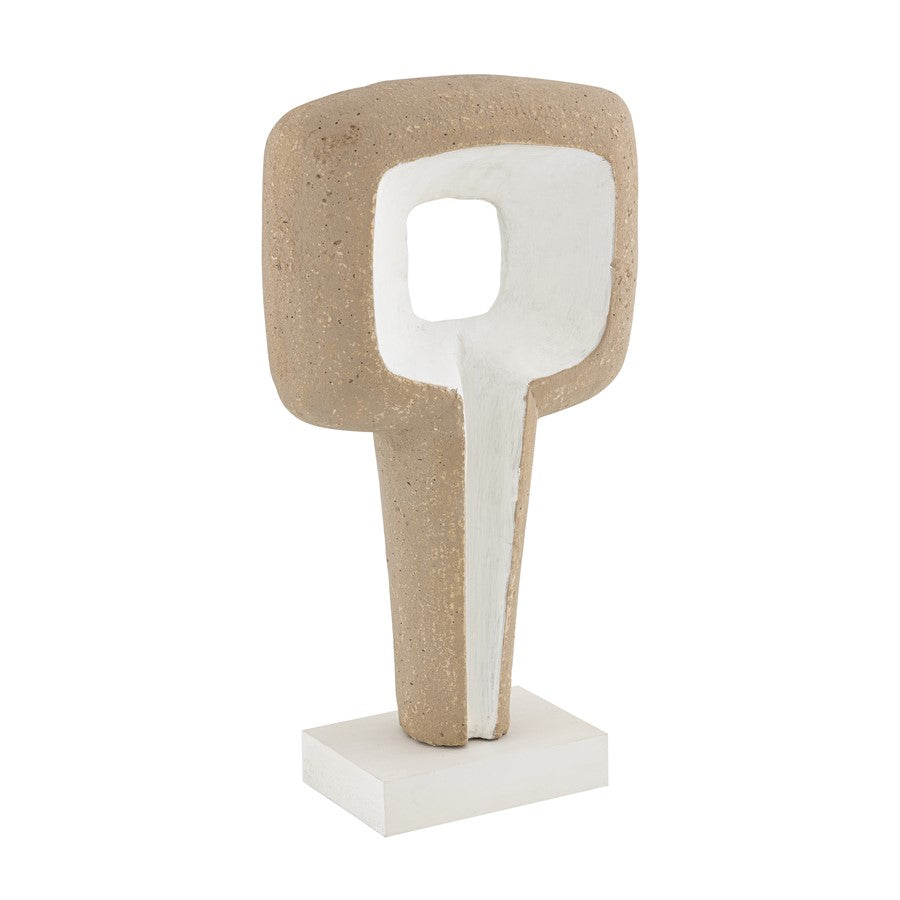 Atlas Lighting Don Object II | Beige Composite Sculpture on Wood Base | Modern Tabletop Decor | 11.25 x 5 x 20 in | Model AC11251-01