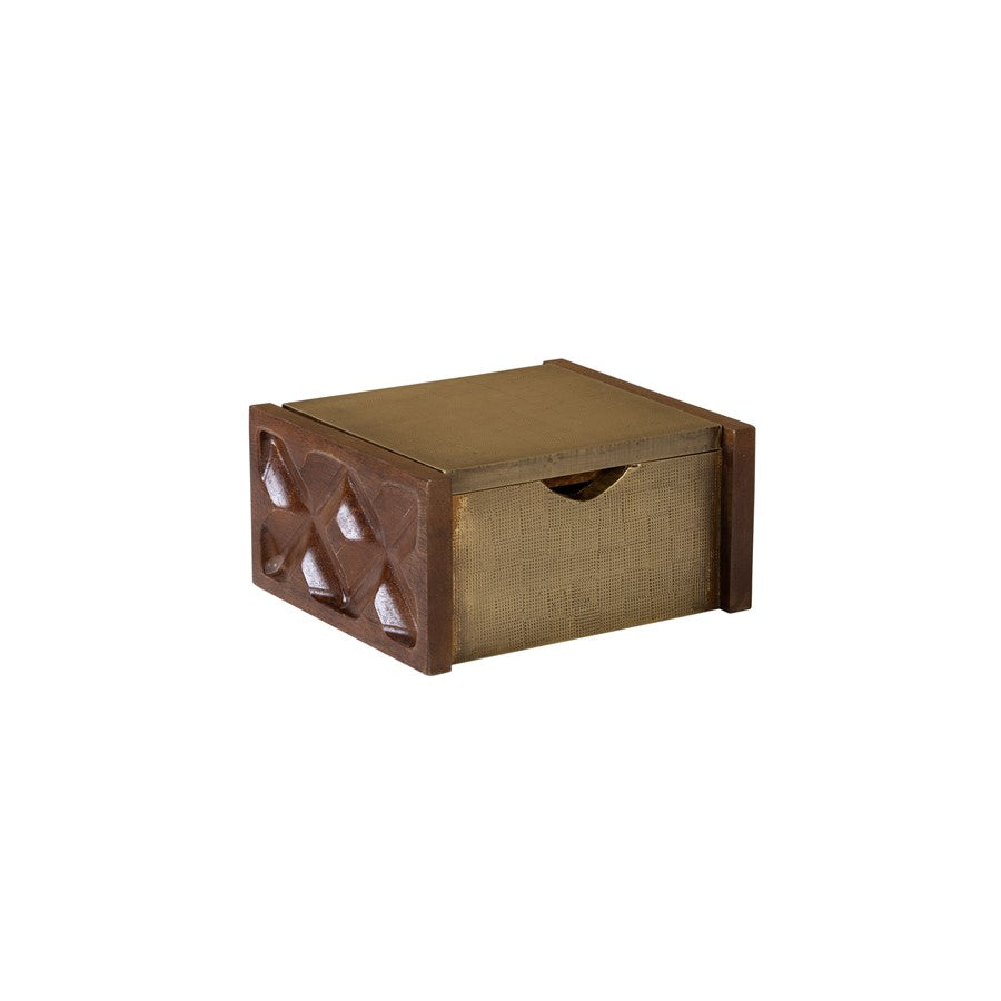 Atlas Lighting Dorsey Small Box | Aged Brass & Walnut Wood Decorative Storage | Living Room & Office Accent | 8 x 9 x 4.5 in | Model AC11255-01