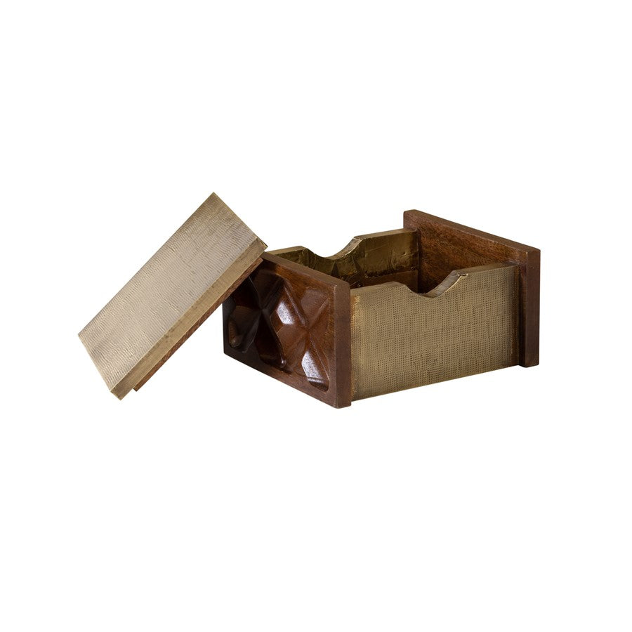 Atlas Lighting Dorsey Small Box | Aged Brass & Walnut Wood Decorative Storage | Living Room & Office Accent | 8 x 9 x 4.5 in | Model AC11255-01