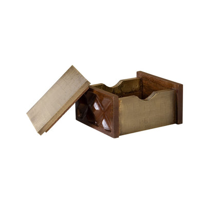 Atlas Lighting Dorsey Small Box | Aged Brass & Walnut Wood Decorative Storage | Living Room & Office Accent | 8 x 9 x 4.5 in | Model AC11255-01