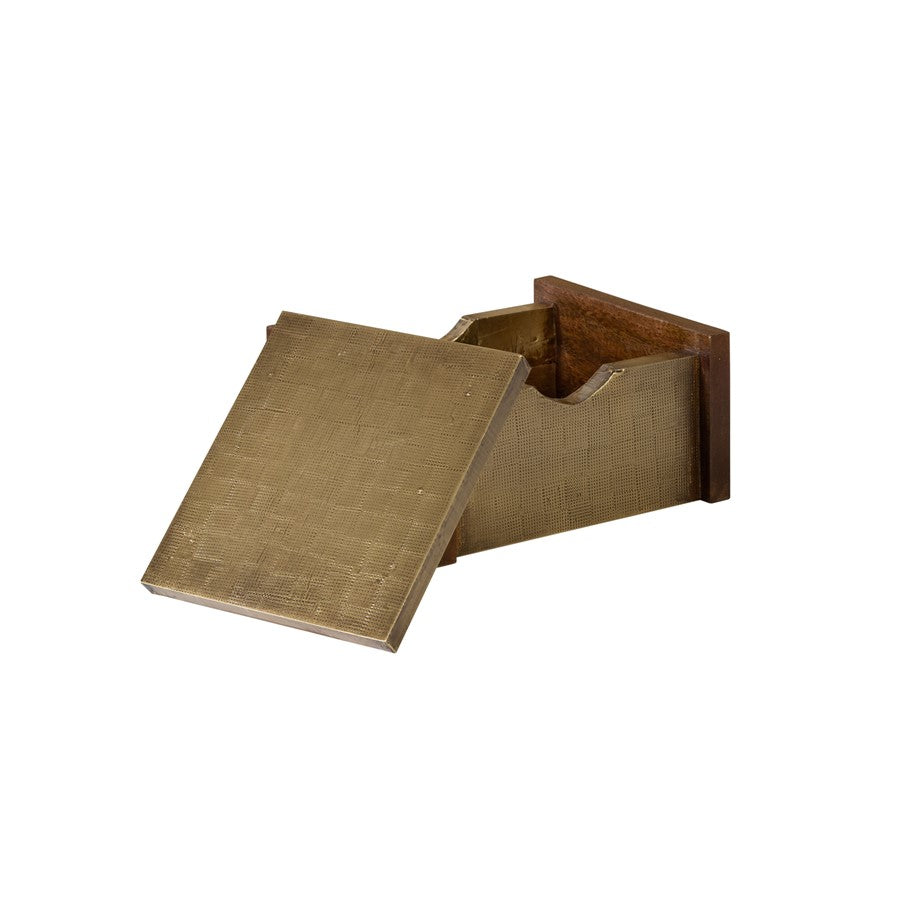 Atlas Lighting Dorsey Small Box | Aged Brass & Walnut Wood Decorative Storage | Living Room & Office Accent | 8 x 9 x 4.5 in | Model AC11255-01