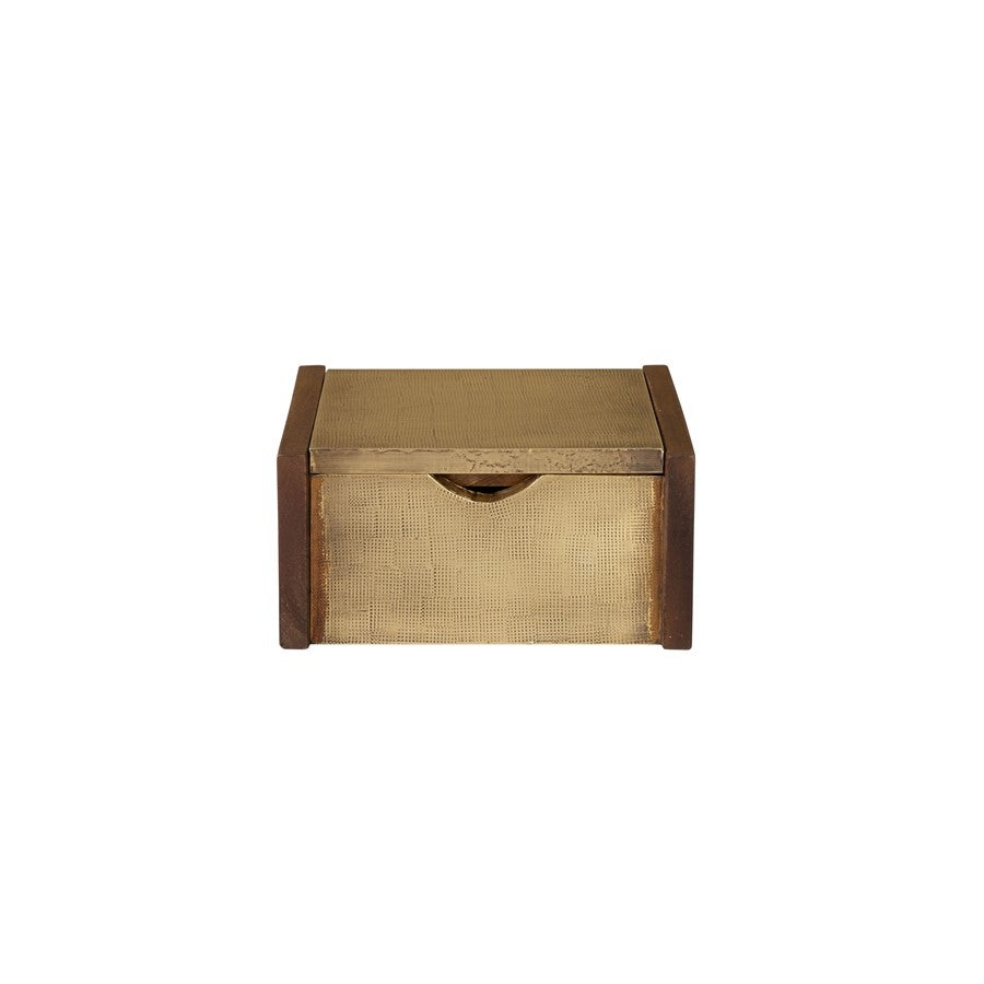 Atlas Lighting Dorsey Small Box | Aged Brass & Walnut Wood Decorative Storage | Living Room & Office Accent | 8 x 9 x 4.5 in | Model AC11255-01