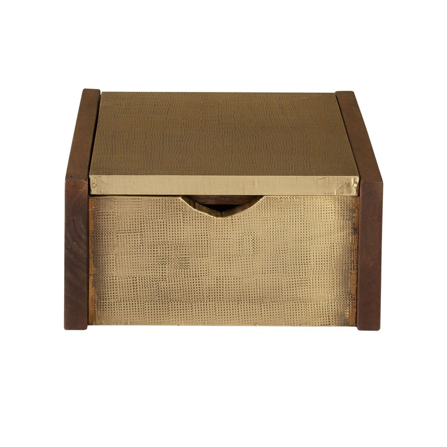 Atlas Lighting Dorsey Large Decorative Box | Walnut Wood with Aged Brass Trim | Living Room & Entryway Storage | 11.5 x 9 x 4.5 in | Model AC11255-02