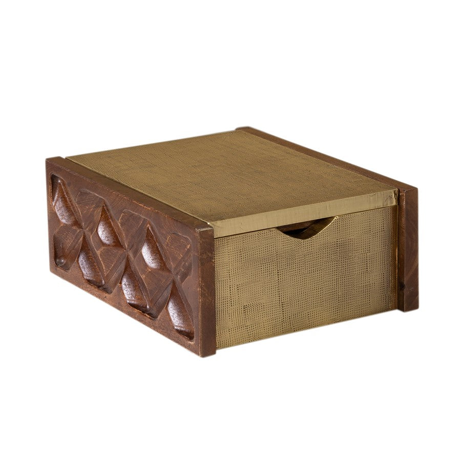 Atlas Lighting Dorsey Large Decorative Box | Walnut Wood with Aged Brass Trim | Living Room & Entryway Storage | 11.5 x 9 x 4.5 in | Model AC11255-02