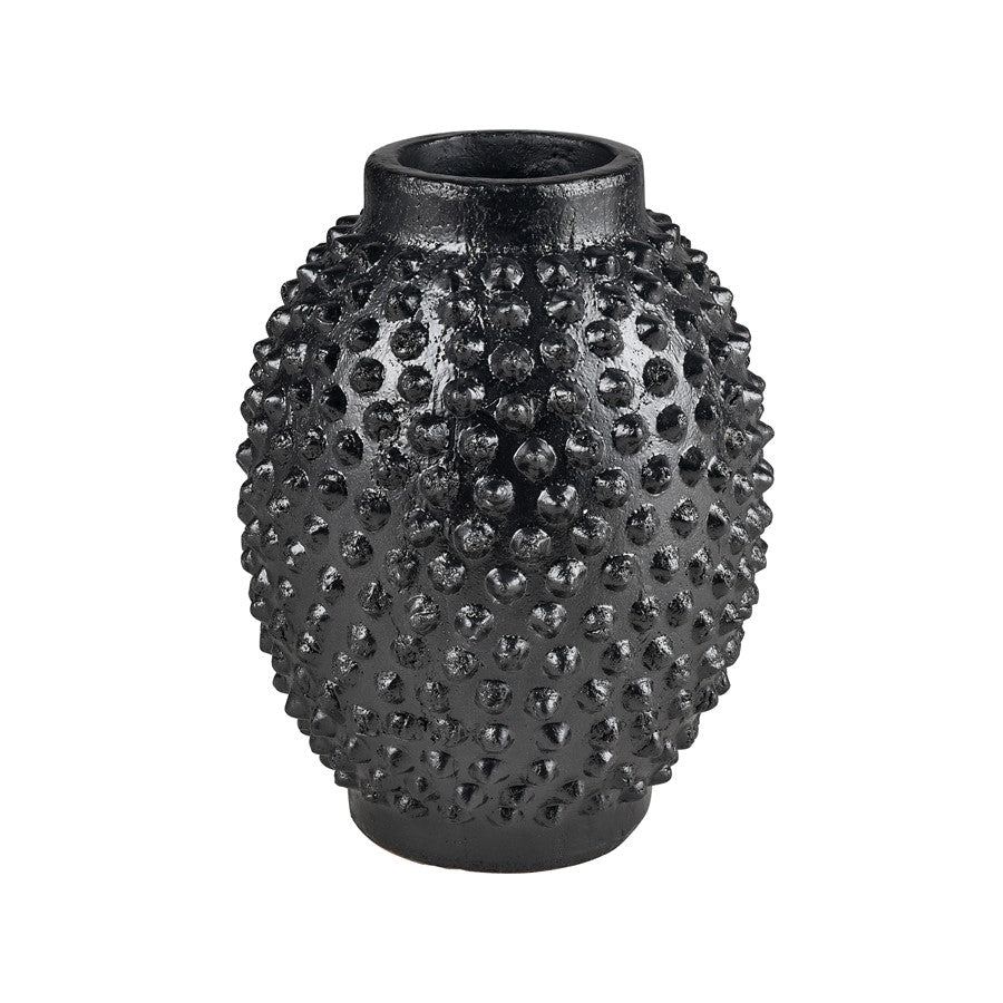 Atlas Lighting Dorus Large Vase | Textured Black Glazed Earthenware | Living Room & Entryway Decor | 9.75 x 9.75 x 12.75 in | Model AC11256-02