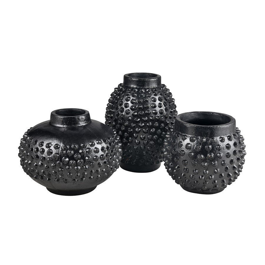 Atlas Lighting Dorus Large Vase | Textured Black Glazed Earthenware | Living Room & Entryway Decor | 9.75 x 9.75 x 12.75 in | Model AC11256-02