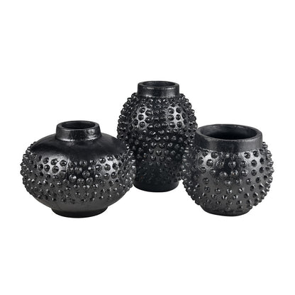 Atlas Lighting Dorus Large Vase | Textured Black Glazed Earthenware | Living Room & Entryway Decor | 9.75 x 9.75 x 12.75 in | Model AC11256-02