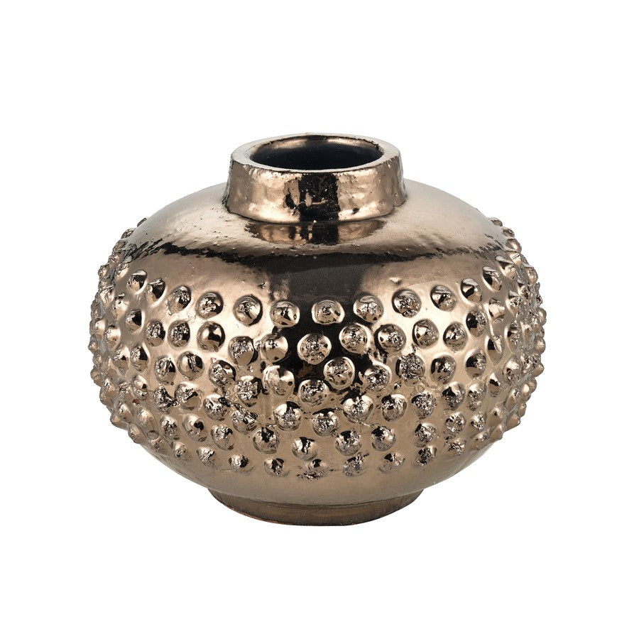 Atlas Lighting Dorus Medium Vase | Textured Gold Glazed Earthenware | Living Room & Entryway Decor | 12.5 x 12.5 x 9.75 in | Model AC11257-01
