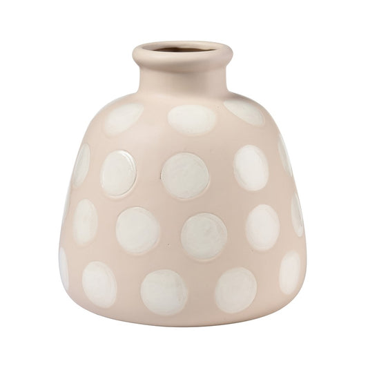 Atlas Lighting Dottie Large Bottle | Taupe Earthenware with Cream Dots | Tabletop & Shelf Decor | 9.75 x 9.75 x 10 in | Model AC11260-01