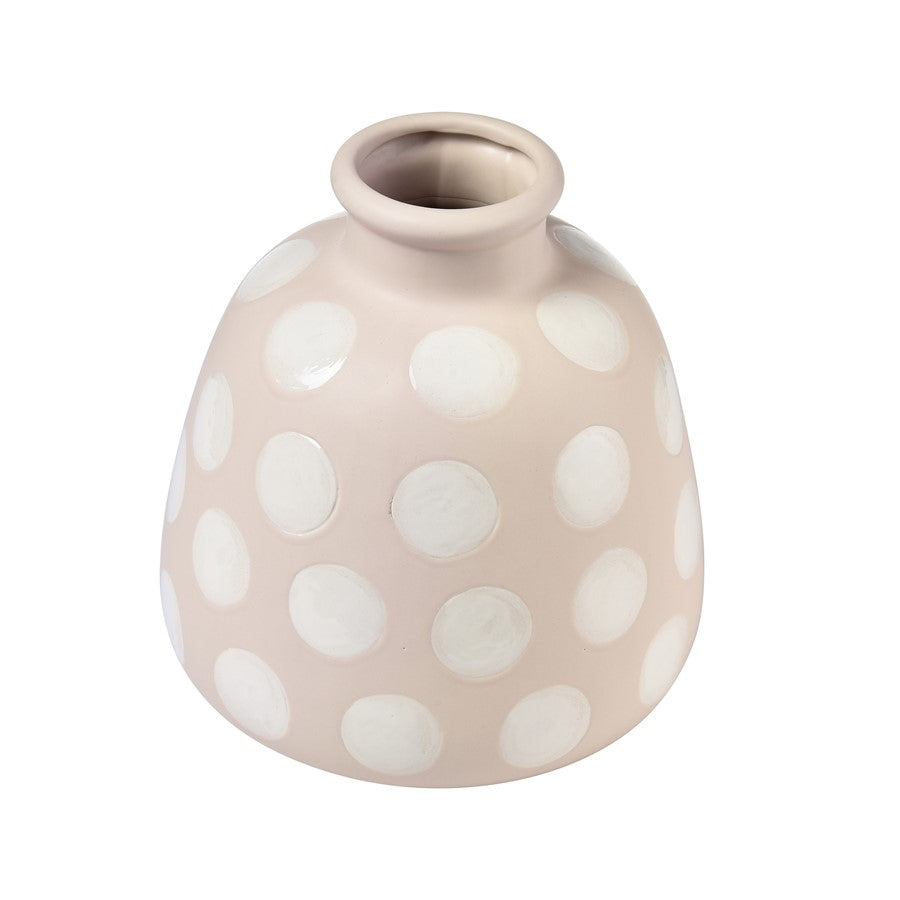 Atlas Lighting Dottie Large Bottle | Taupe Earthenware with Cream Dots | Tabletop & Shelf Decor | 9.75 x 9.75 x 10 in | Model AC11260-01