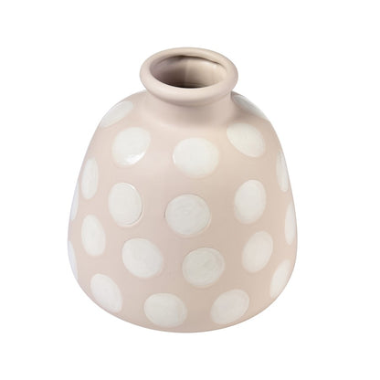 Atlas Lighting Dottie Large Bottle | Taupe Earthenware with Cream Dots | Tabletop & Shelf Decor | 9.75 x 9.75 x 10 in | Model AC11260-01