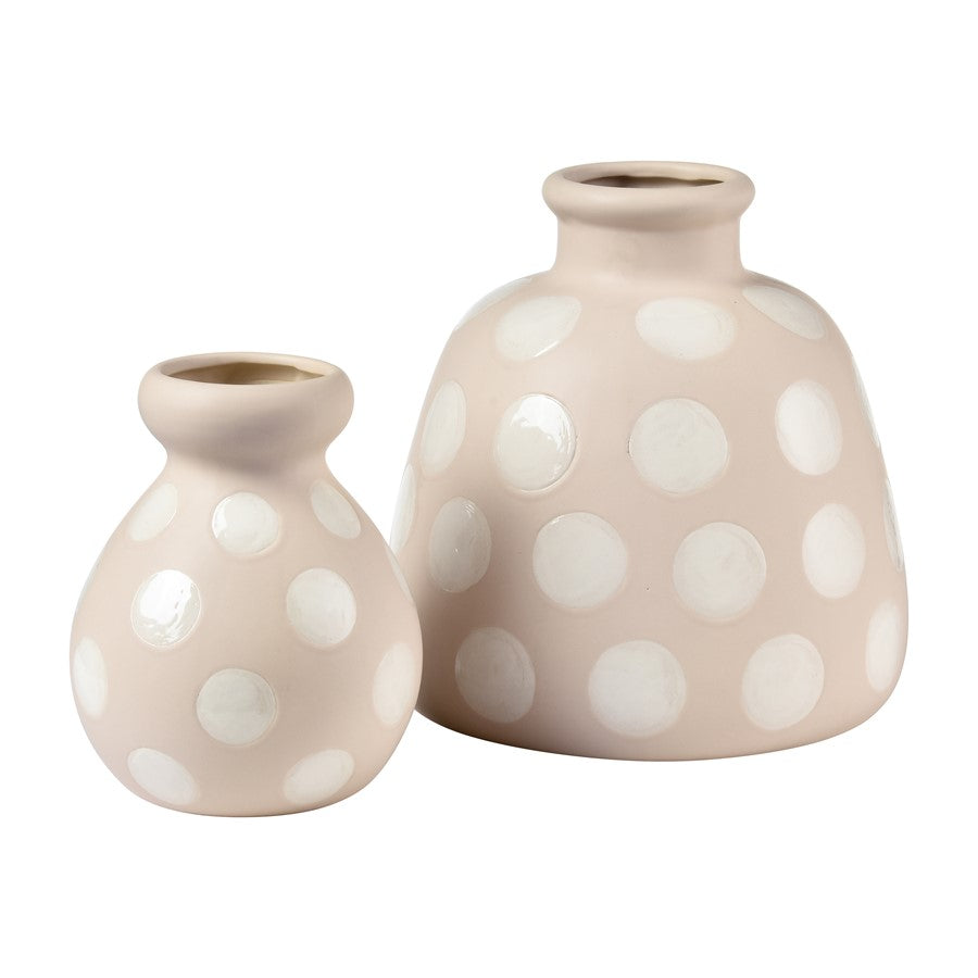 Atlas Lighting Dottie Large Bottle | Taupe Earthenware with Cream Dots | Tabletop & Shelf Decor | 9.75 x 9.75 x 10 in | Model AC11260-01