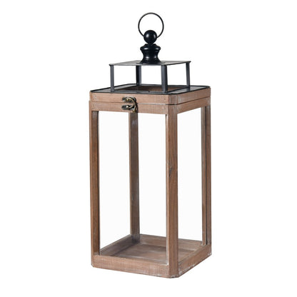 Atlas Lighting Dowd Lantern Set of 2 | Brown Wood and Clear Glass | Tabletop & Covered Patio Decor | 9.5 x 9.5 x 23.75 in | Model AC11264-01S