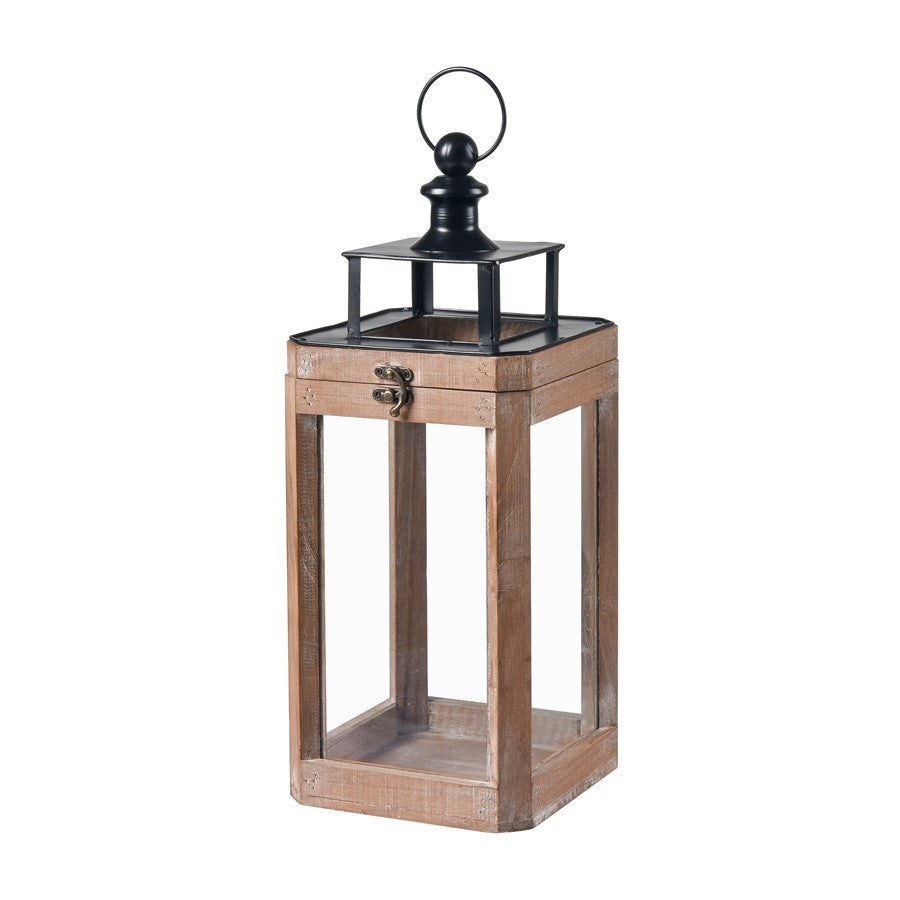 Atlas Lighting Dowd Lantern Set of 2 | Brown Wood and Clear Glass | Tabletop & Covered Patio Decor | 9.5 x 9.5 x 23.75 in | Model AC11264-01S