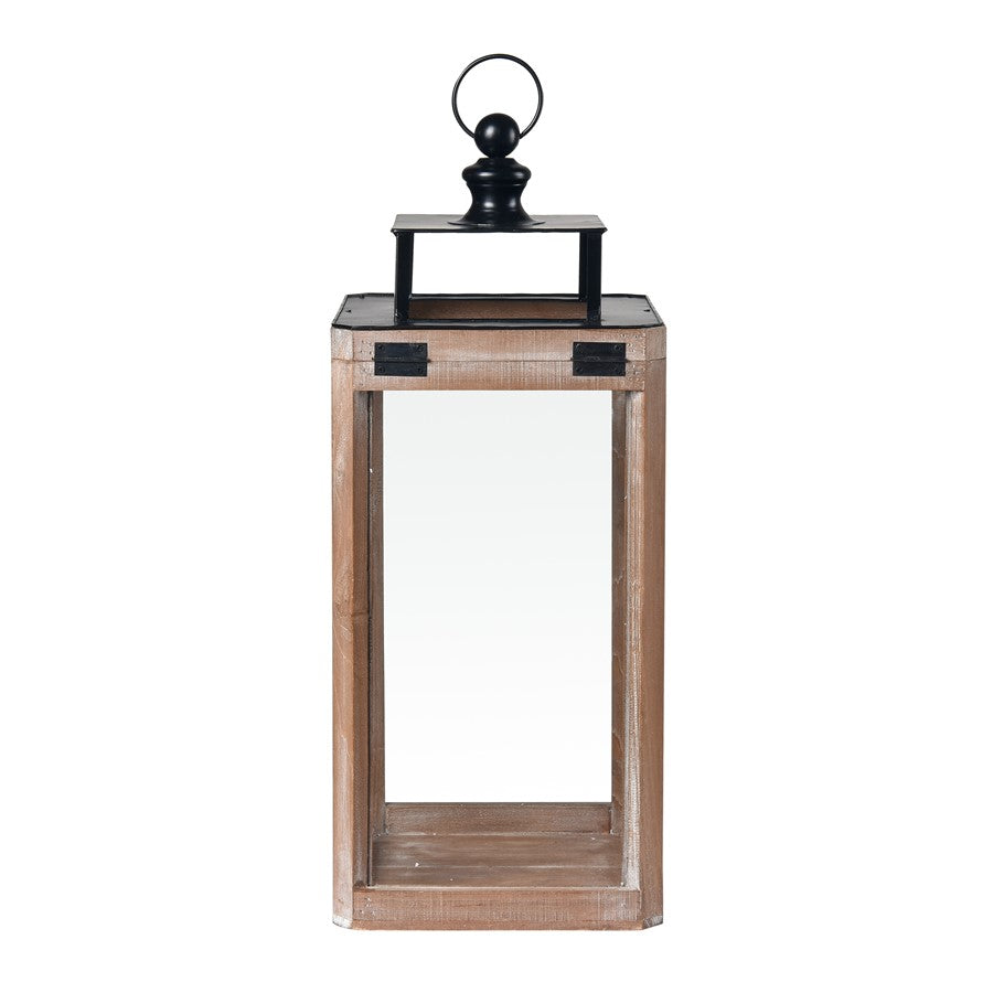 Atlas Lighting Dowd Lantern Set of 2 | Brown Wood and Clear Glass | Tabletop & Covered Patio Decor | 9.5 x 9.5 x 23.75 in | Model AC11264-01S