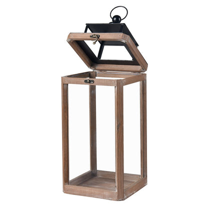 Atlas Lighting Dowd Lantern Set of 2 | Brown Wood and Clear Glass | Tabletop & Covered Patio Decor | 9.5 x 9.5 x 23.75 in | Model AC11264-01S