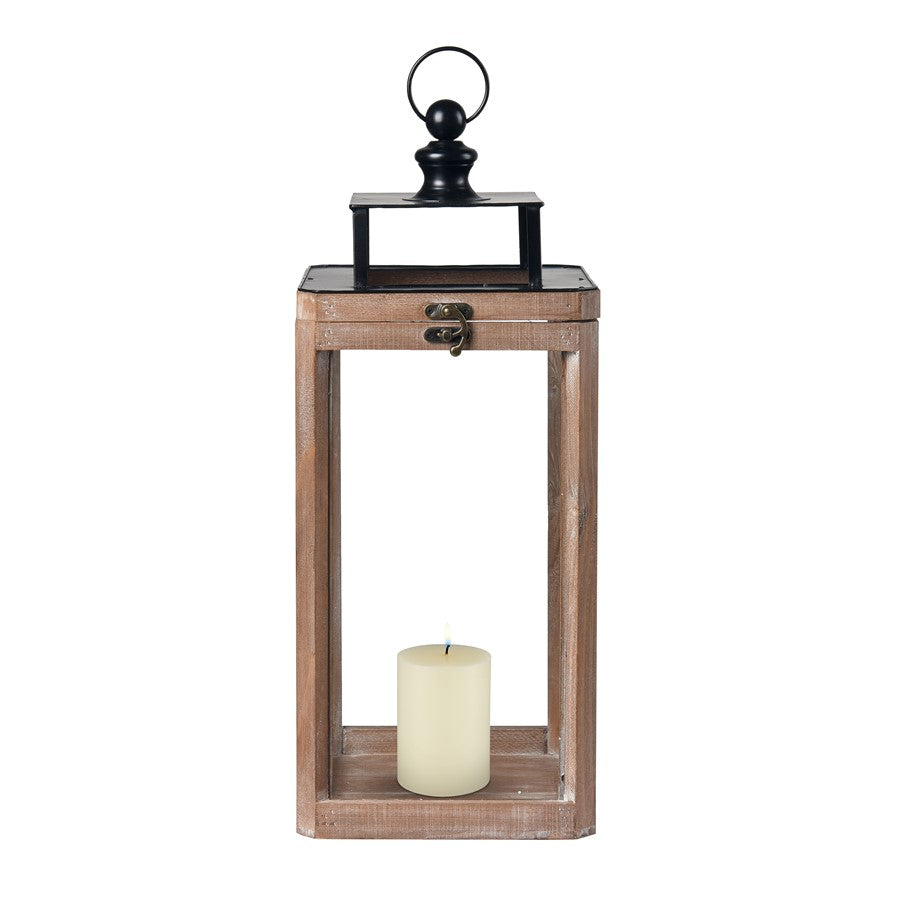 Atlas Lighting Dowd Lantern Set of 2 | Brown Wood and Clear Glass | Tabletop & Covered Patio Decor | 9.5 x 9.5 x 23.75 in | Model AC11264-01S