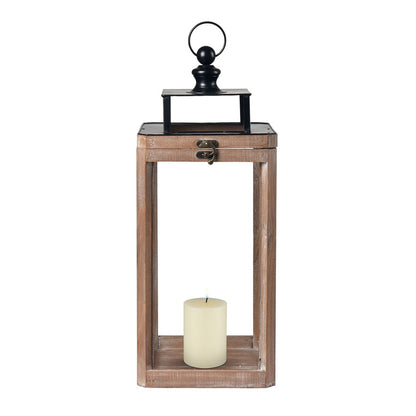 Atlas Lighting Dowd Lantern Set of 2 | Brown Wood and Clear Glass | Tabletop & Covered Patio Decor | 9.5 x 9.5 x 23.75 in | Model AC11264-01S