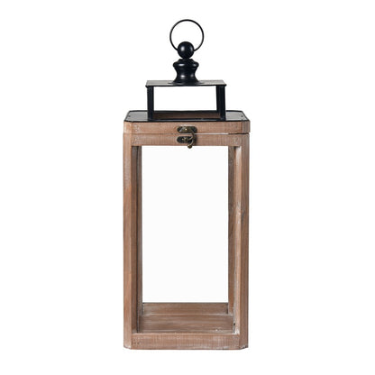 Atlas Lighting Dowd Lantern Set of 2 | Brown Wood and Clear Glass | Tabletop & Covered Patio Decor | 9.5 x 9.5 x 23.75 in | Model AC11264-01S